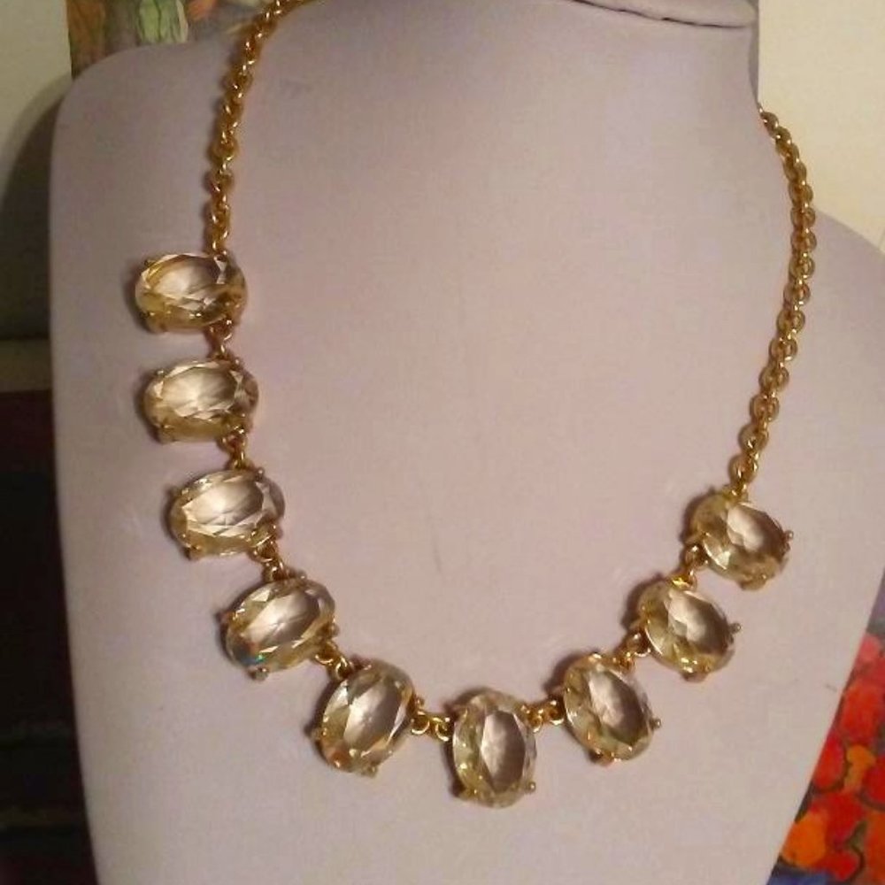 J Crew Gold Tone Clear Stone Necklace